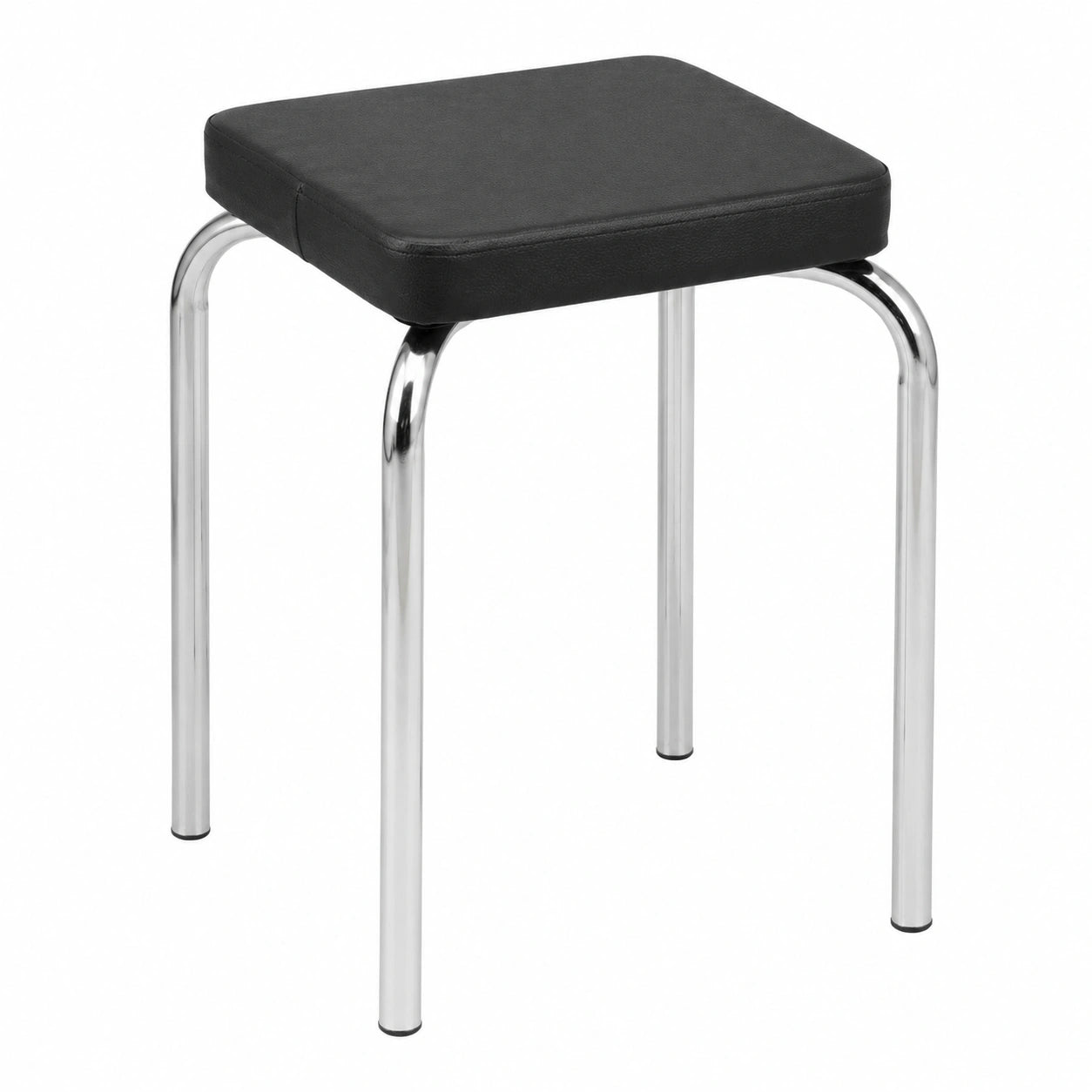 Moderner Metall-Sitzhocker mit Kunstlederbezug, stapelbar, Schwarz