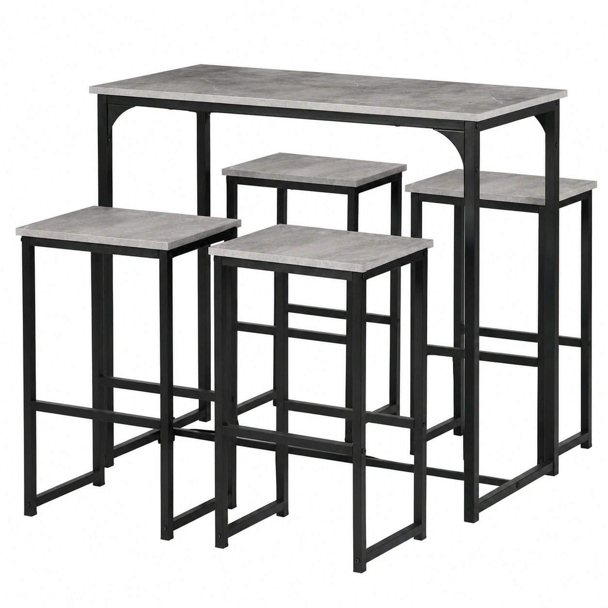 Industrieller Bartisch und Barhocker-Set, geeignet für Küche und Wohnzimmer, Tisch 100x50x90 cm, 4 Hocker 30x40x65 cm, Grau