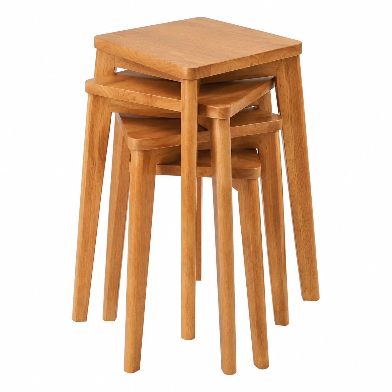 IBUYKE 4er Set Stapelbare Esszimmerhocker aus Holz mit Rutschfester Unterlage, Ideal für Klassenzimmer, Küche oder Essbereich, Holzfarbe