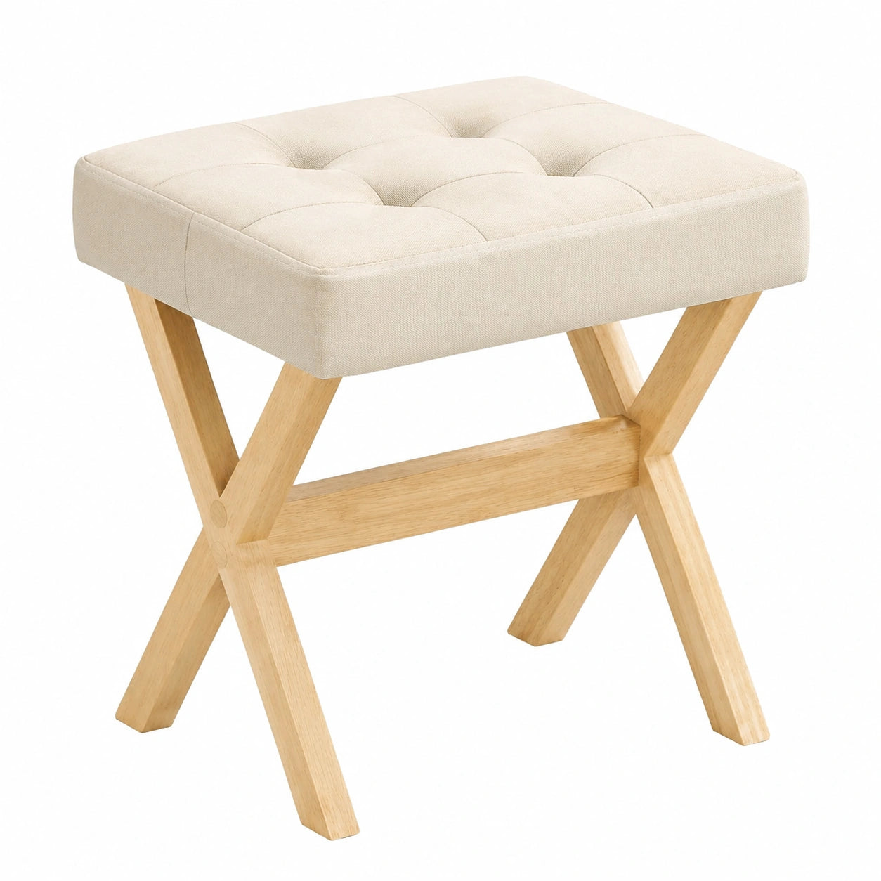 SONGMICS Polsterhocker, Holzbeine, ideal für Schlafzimmer, Ankleidezimmer, Flur, 32x42x46 cm, sandbeige