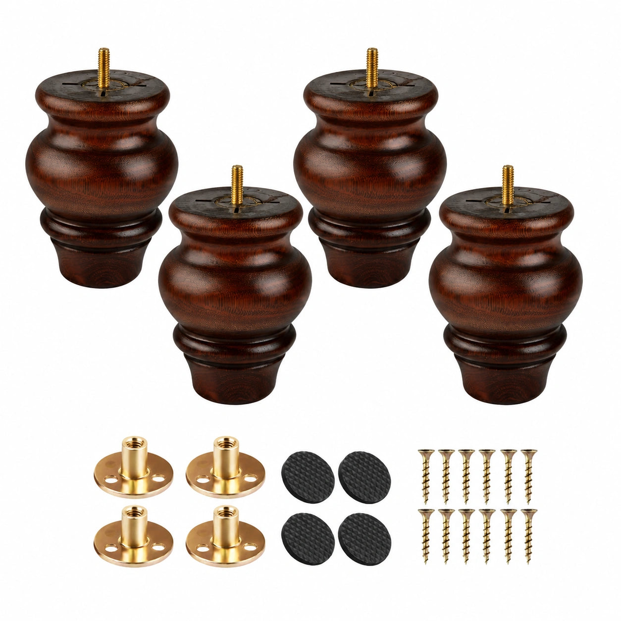 Massivholz Tischbeine 9 cm, 4er Set Möbelfüße mit M8 Bolzen & Montagezubehör für Sofa und Schrank