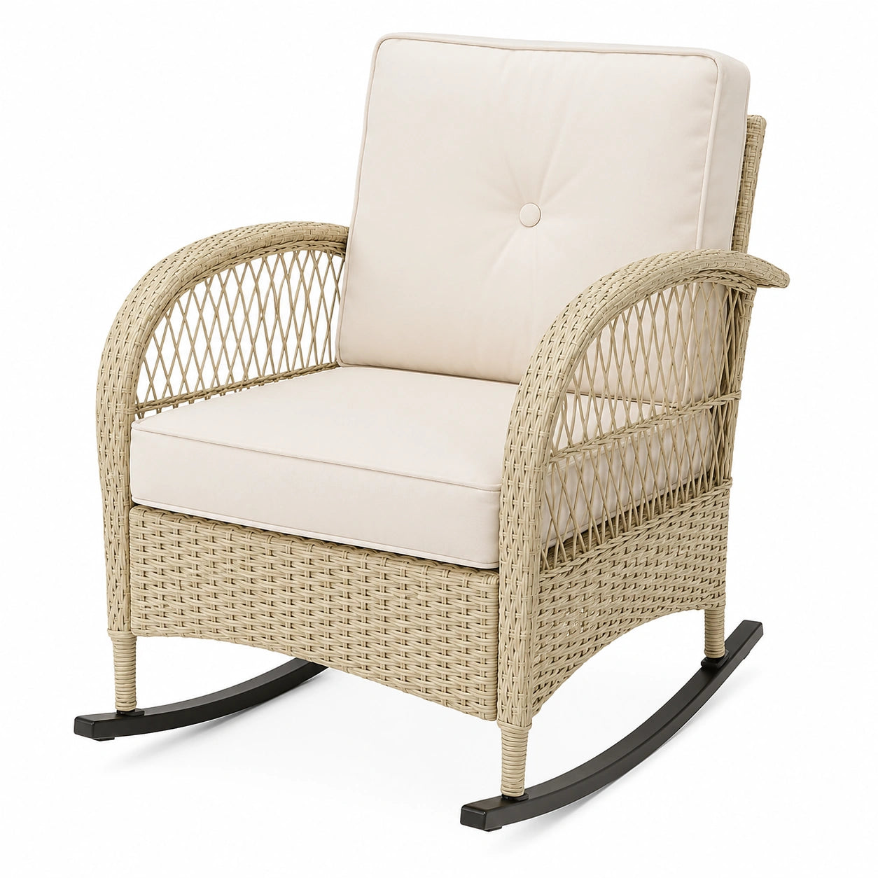 3-teiliges Gartenmöbel-Set mit 2 Schaukelstühlen und Tisch, ideal für Balkon oder Terrasse, schickes Ess-Set in Beige